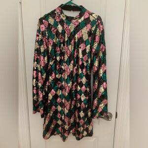 MAEVE Anthropologie Sequin Harlequin Mock-Neck Mini Dress